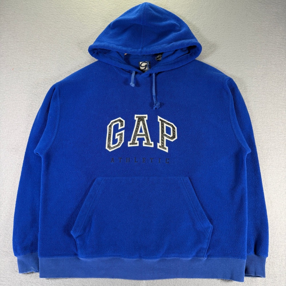 Vintage GAP Athletic Blue Fleece Hoodie Sweatshirt Mens Size M Spellout